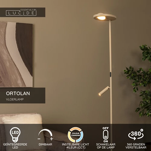 Lucide ORTOLAN - Vloerlamp - LED Dimb. - CCT - 2700K/4000K - Taupe | Essential - USP